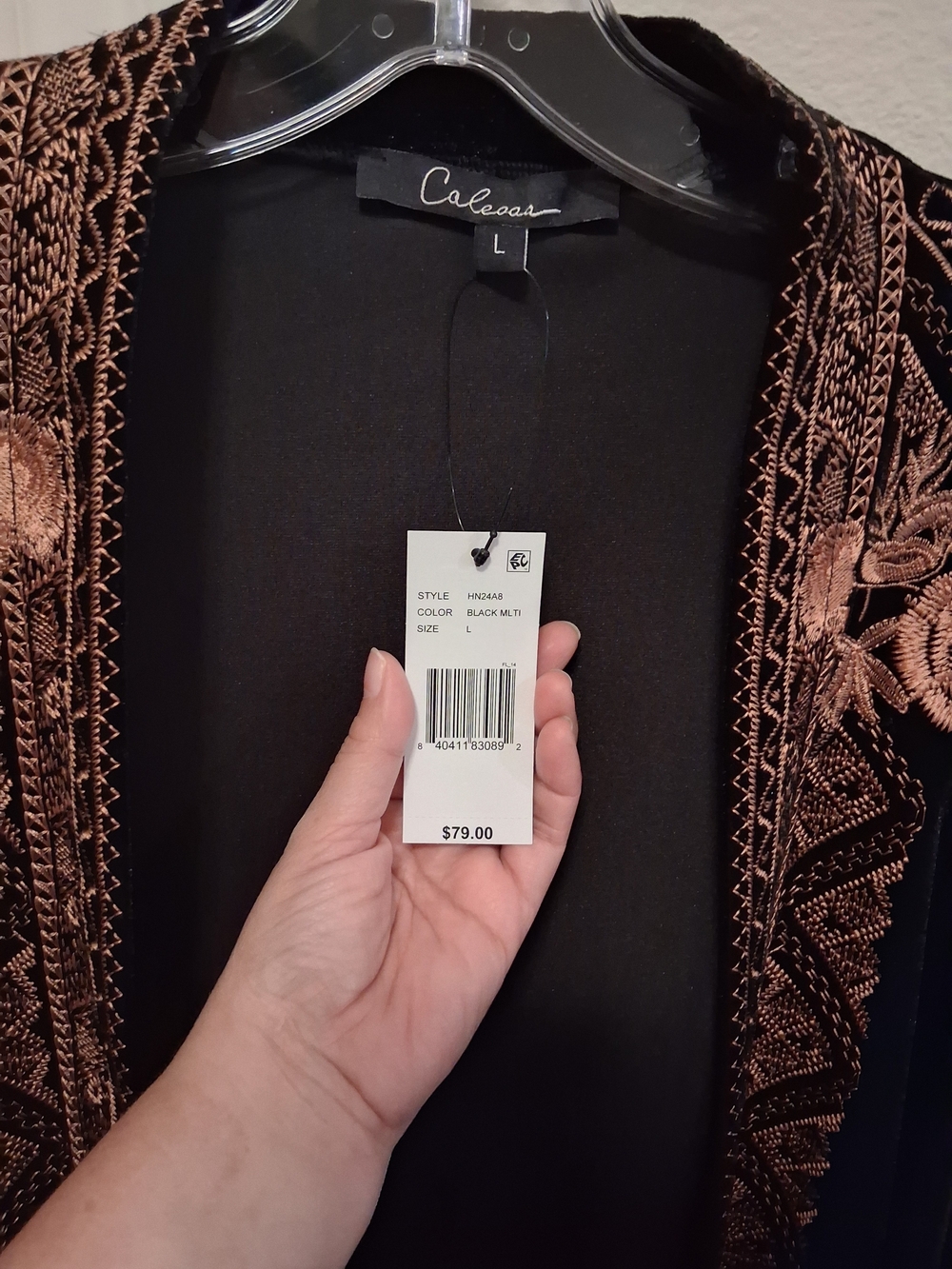 Calessa Black Velvet Open Cardigan with Gold Embroidered Trim - Picture 3 of 3